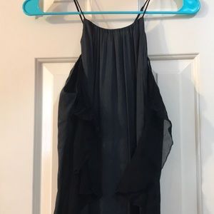 Sleek black ruffled cocktail dress